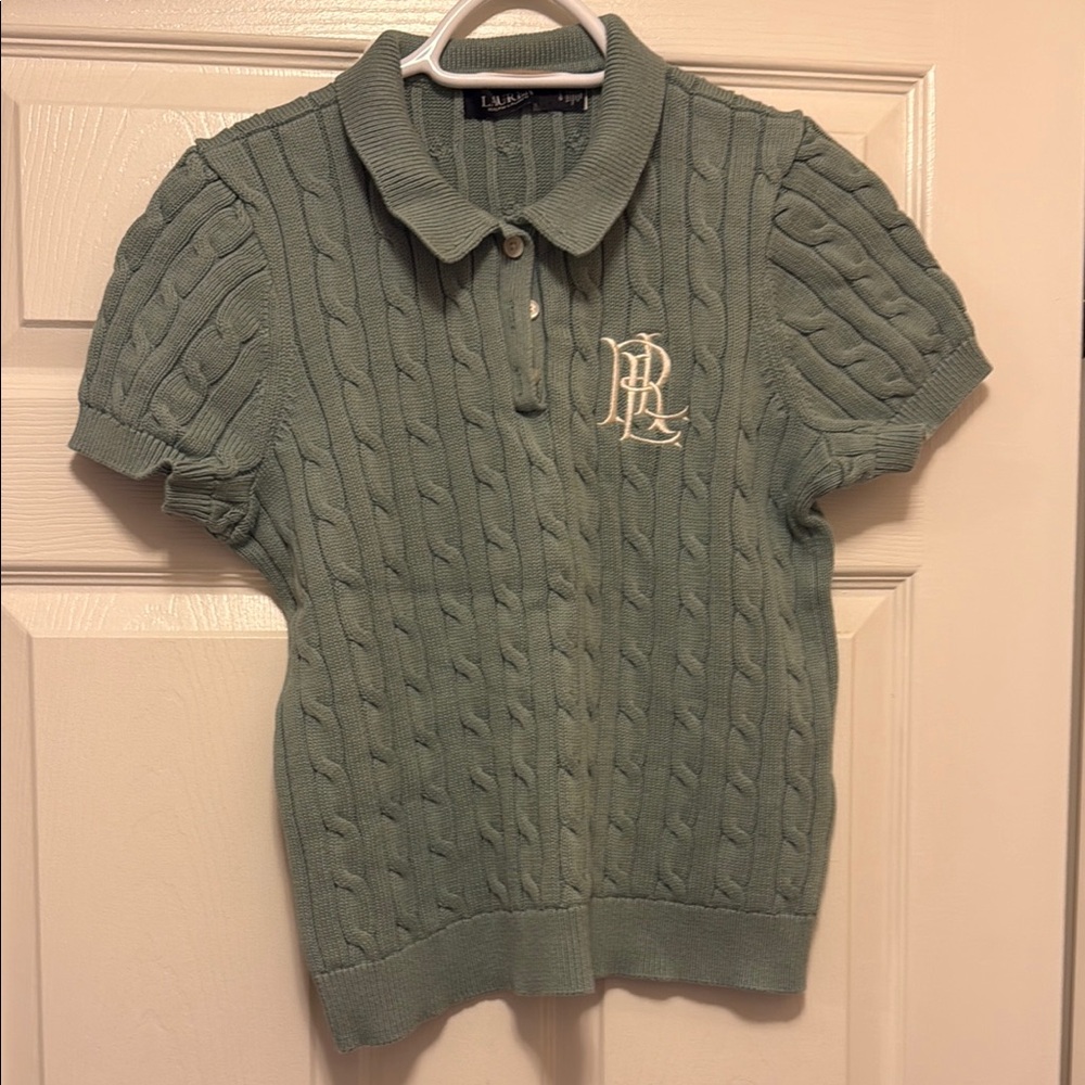 Ralph Lauren Green Cable Knit Short Sleeve Polo